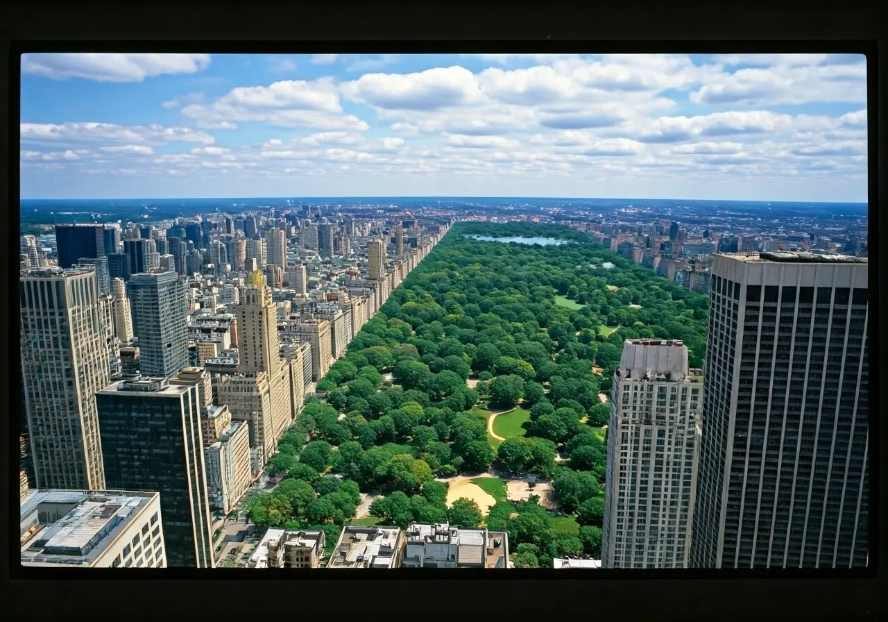 Aerial view of Central Park Tower and surrounding skyline. 35mm stock photo
