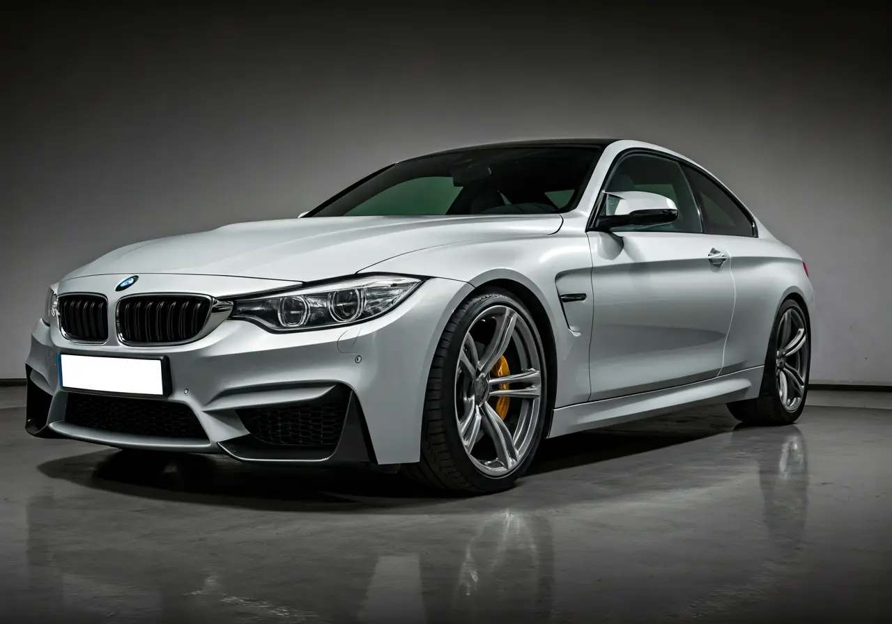 A sleek car reflecting light showcases its shiny ceramic coating. 35mm stock photo