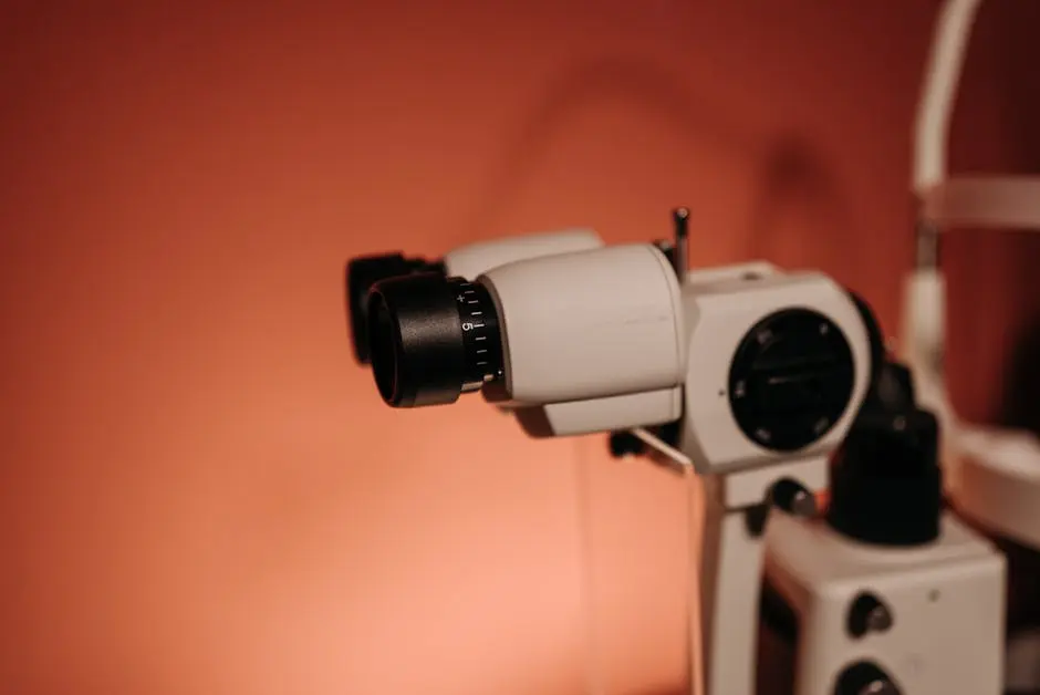 Detailed view of ophthalmology equipment used for eye examinations in a clinic setting.