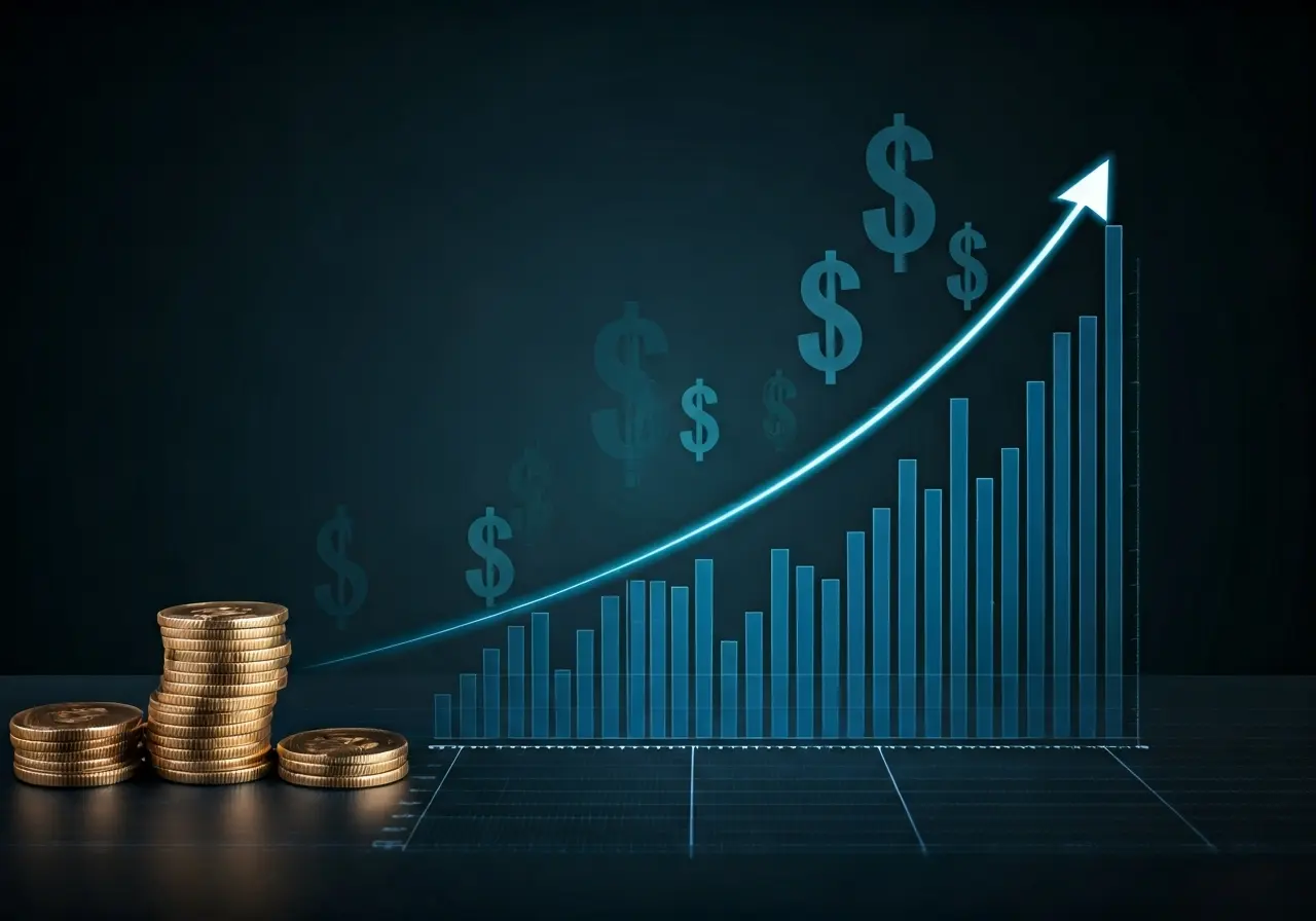 A rising stock graph with dollar symbols overlaid. 35mm stock photo