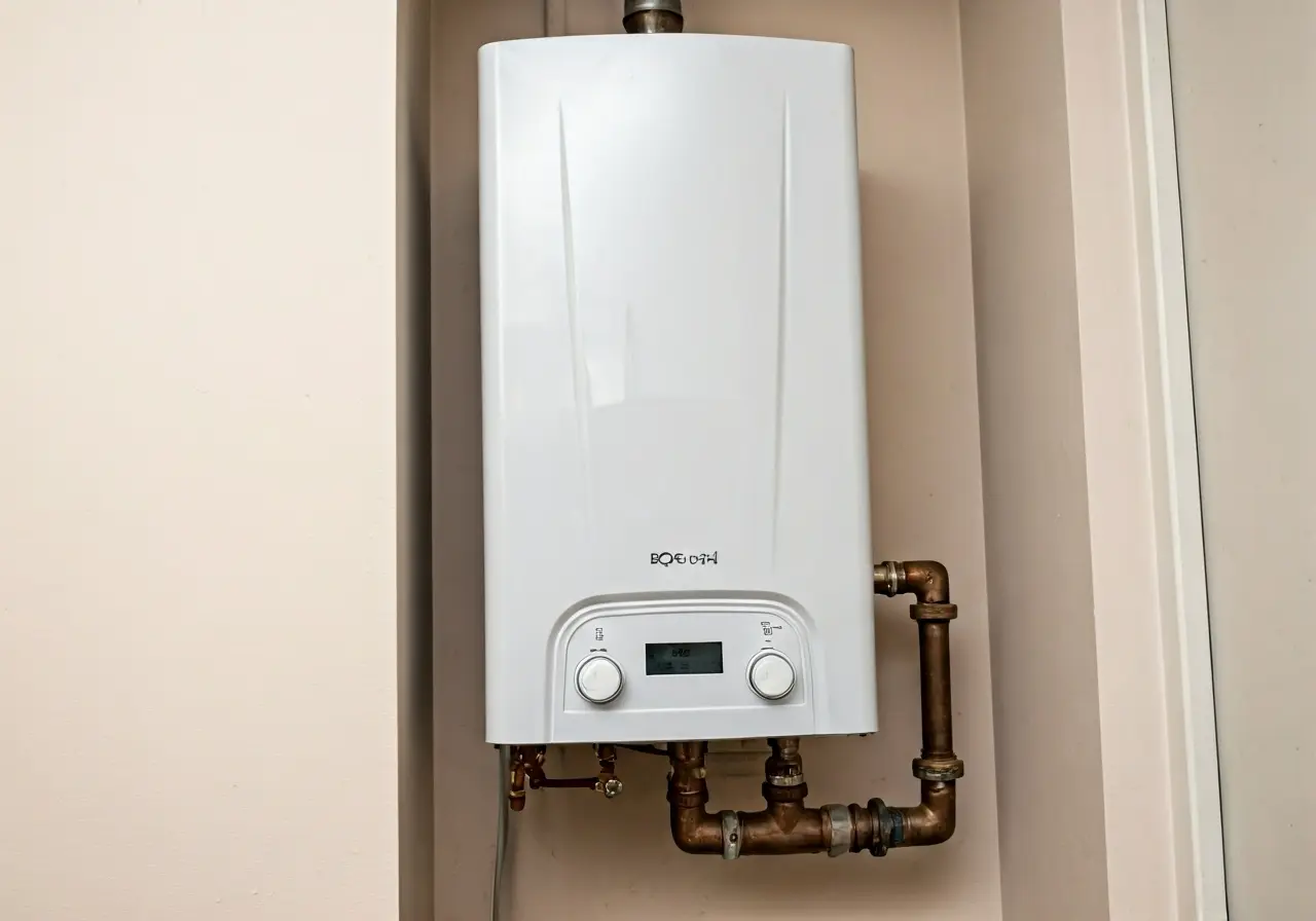 A modern combi boiler unit installed in a Glasgow home. 35mm stock photo