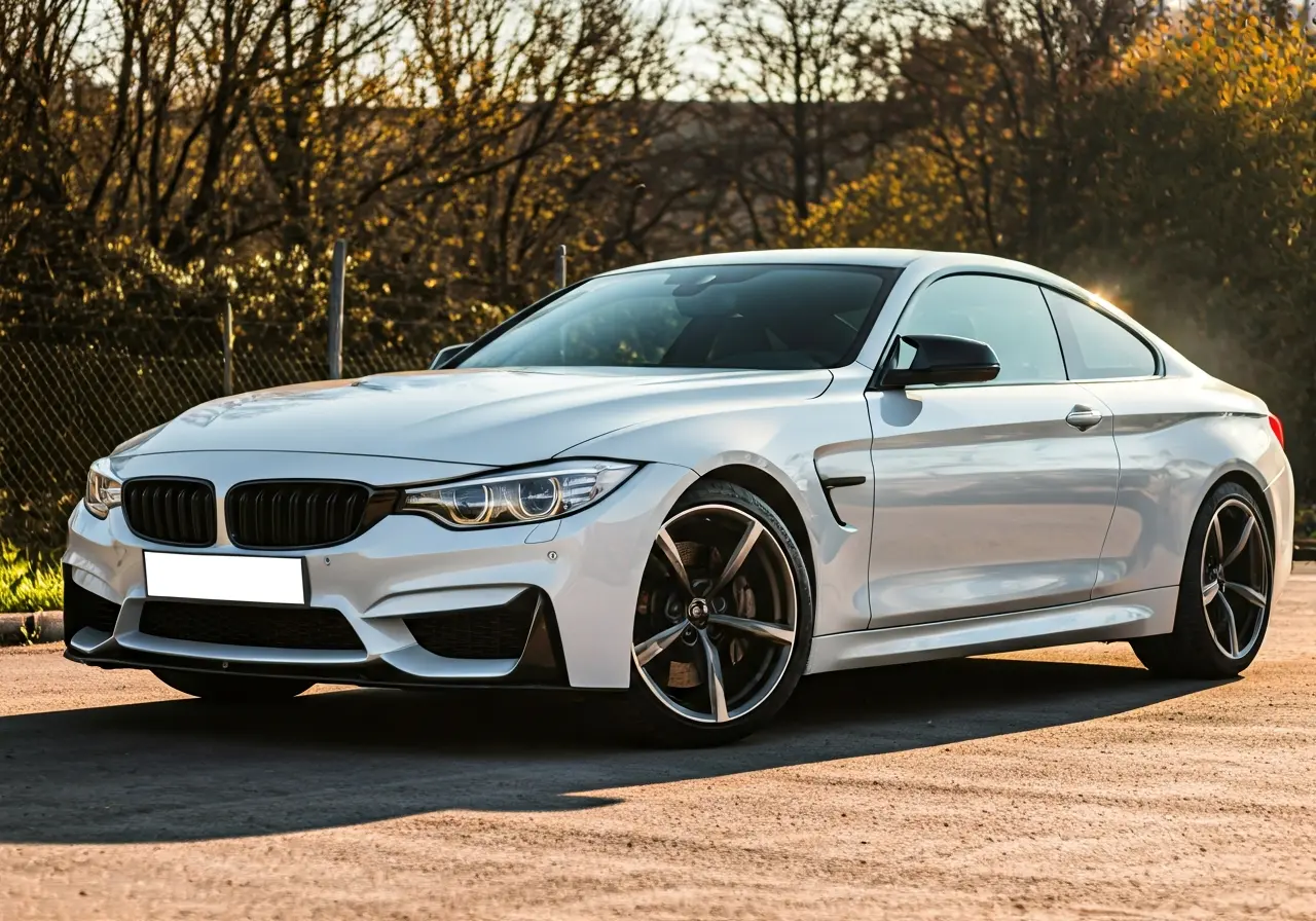 A pristine car reflecting sunlight, showcasing a glossy ceramic coating. 35mm stock photo
