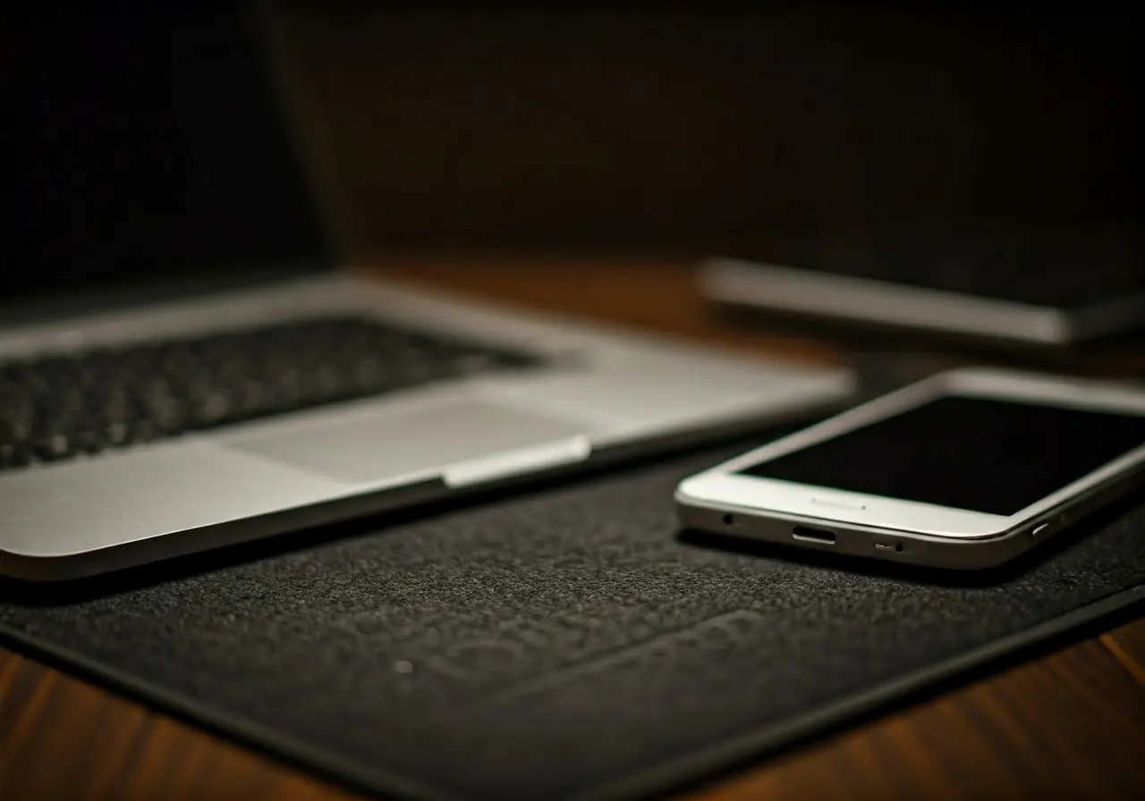 A grounding mat beside electronic devices emitting EMF. 35mm stock photo