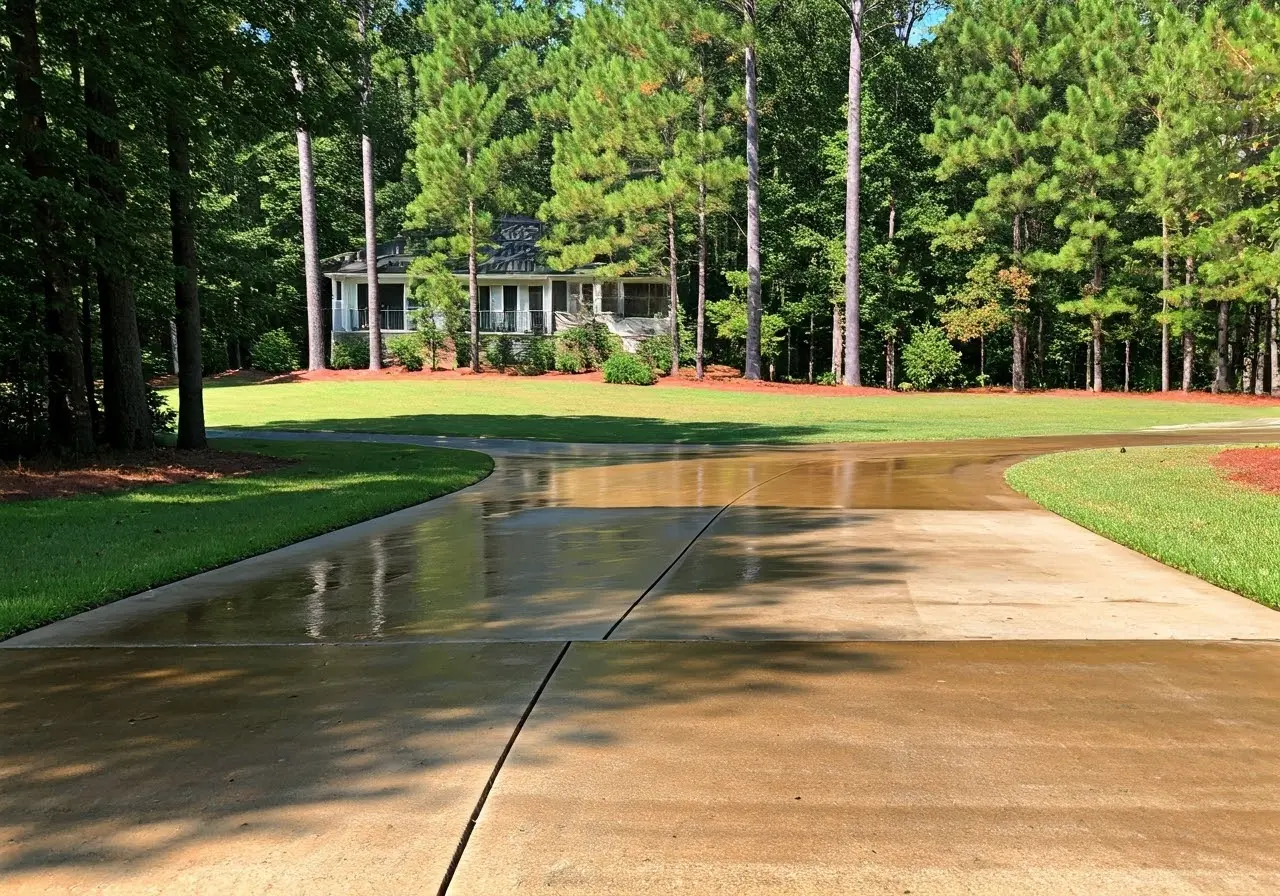 A clean driveway after professional pressure washing in Georgia. 35mm stock photo