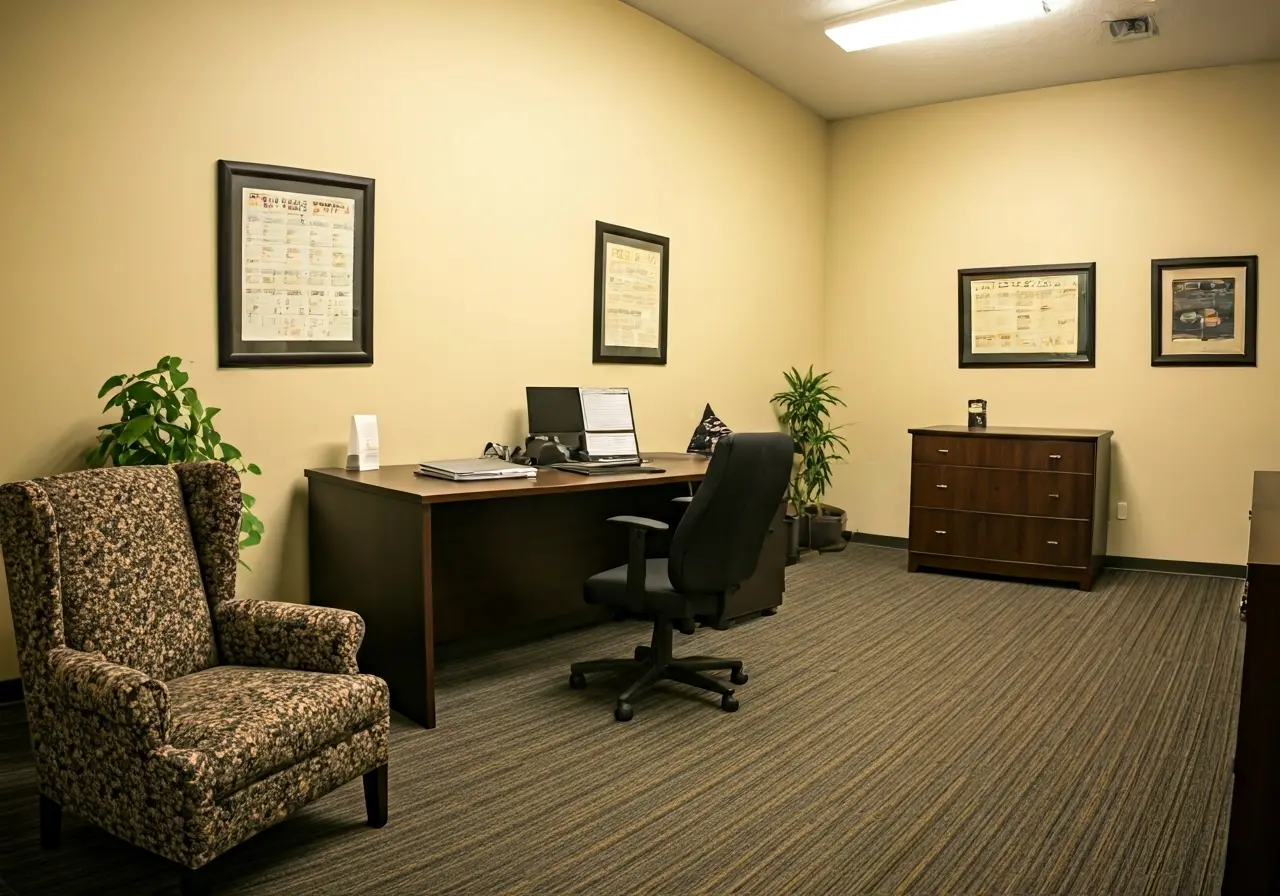 A serene school counselor’s office with calming decor. 35mm stock photo