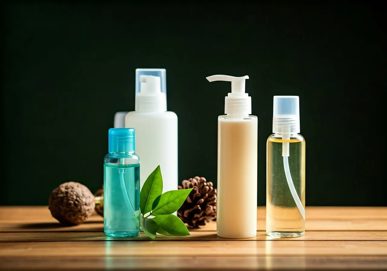 A collection of organic makeup removers with natural ingredients. 35mm stock photo