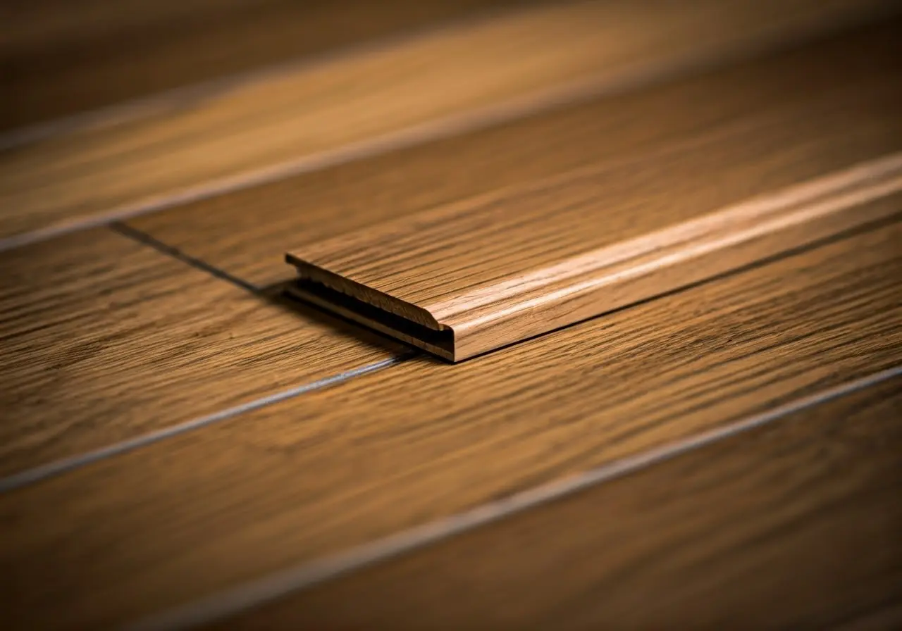 A close-up of wood flooring transition strips seamlessly connecting. 35mm stock photo