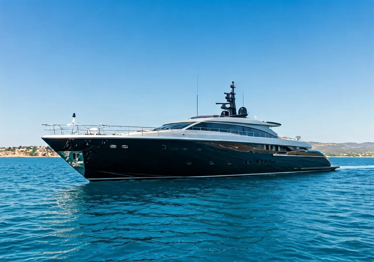 A sleek yacht equipped with modern marine audio systems. 35mm stock photo