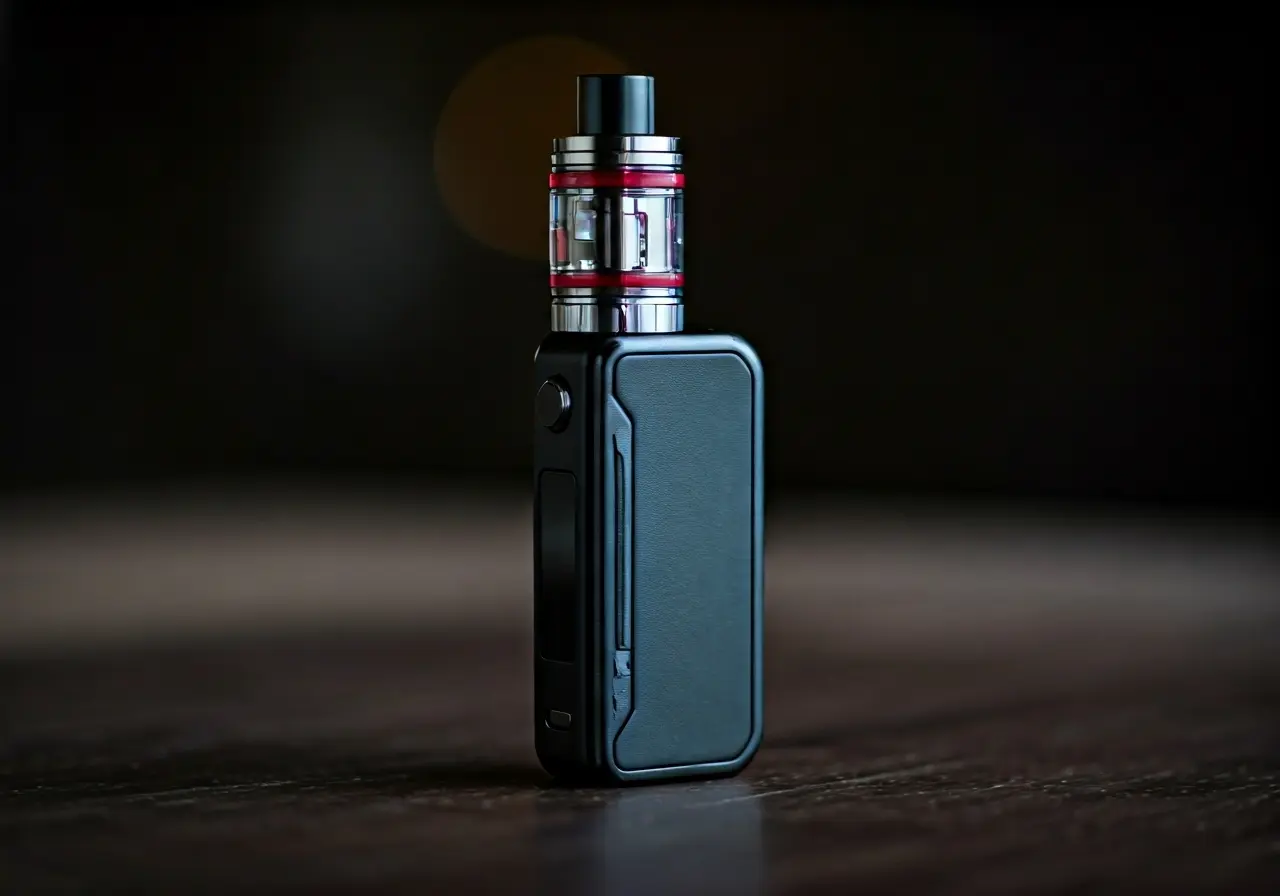 A sleek vape device with colorful, glowing LED lights. 35mm stock photo