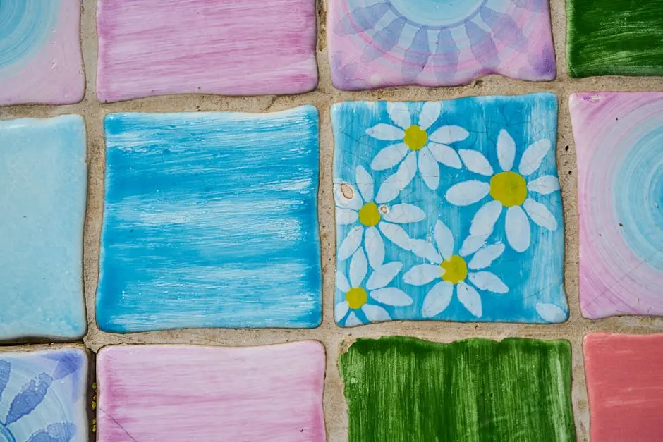Vibrant hand-painted ceramic tiles with floral designs, adding artistic flair to any decor.