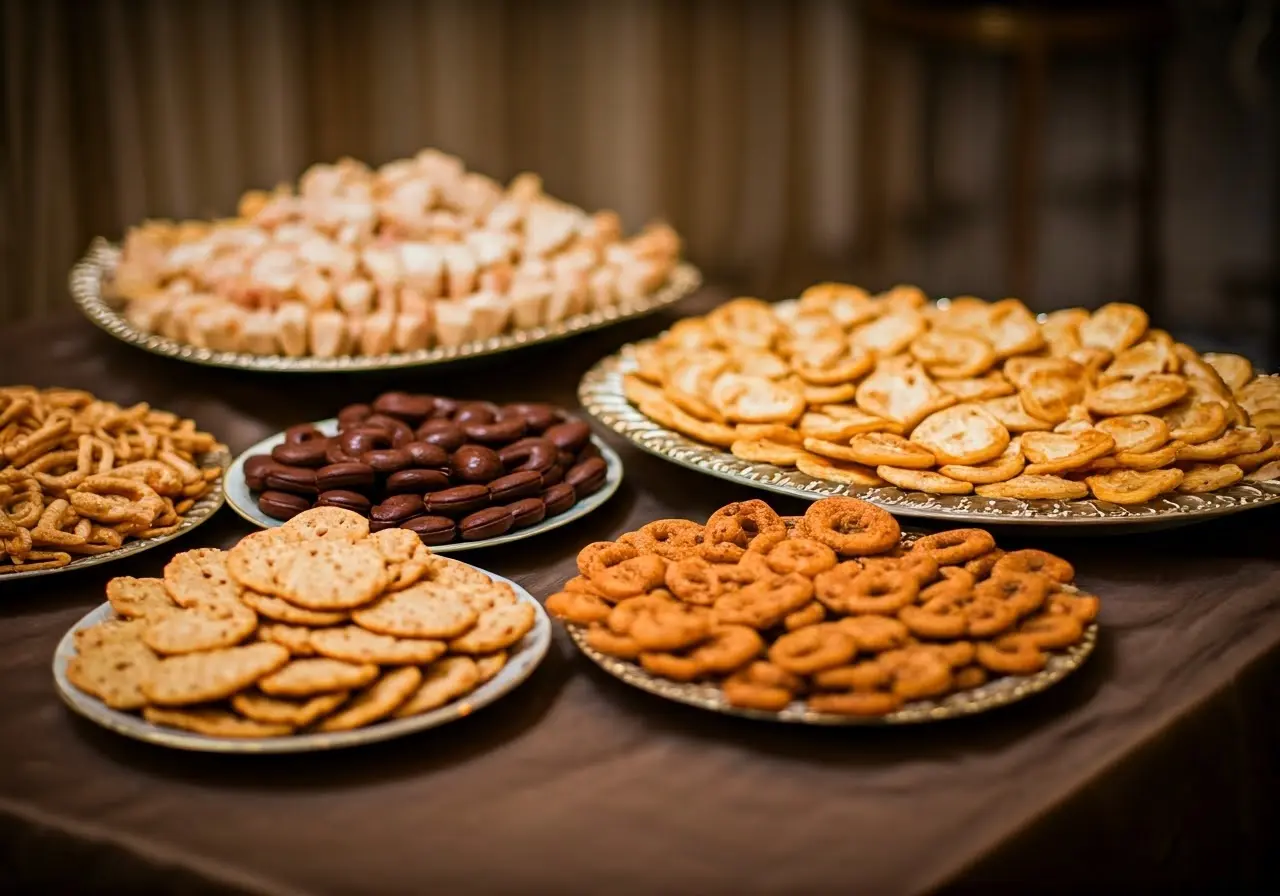 A beautifully arranged assortment of gourmet snacks on a table. 35mm stock photo