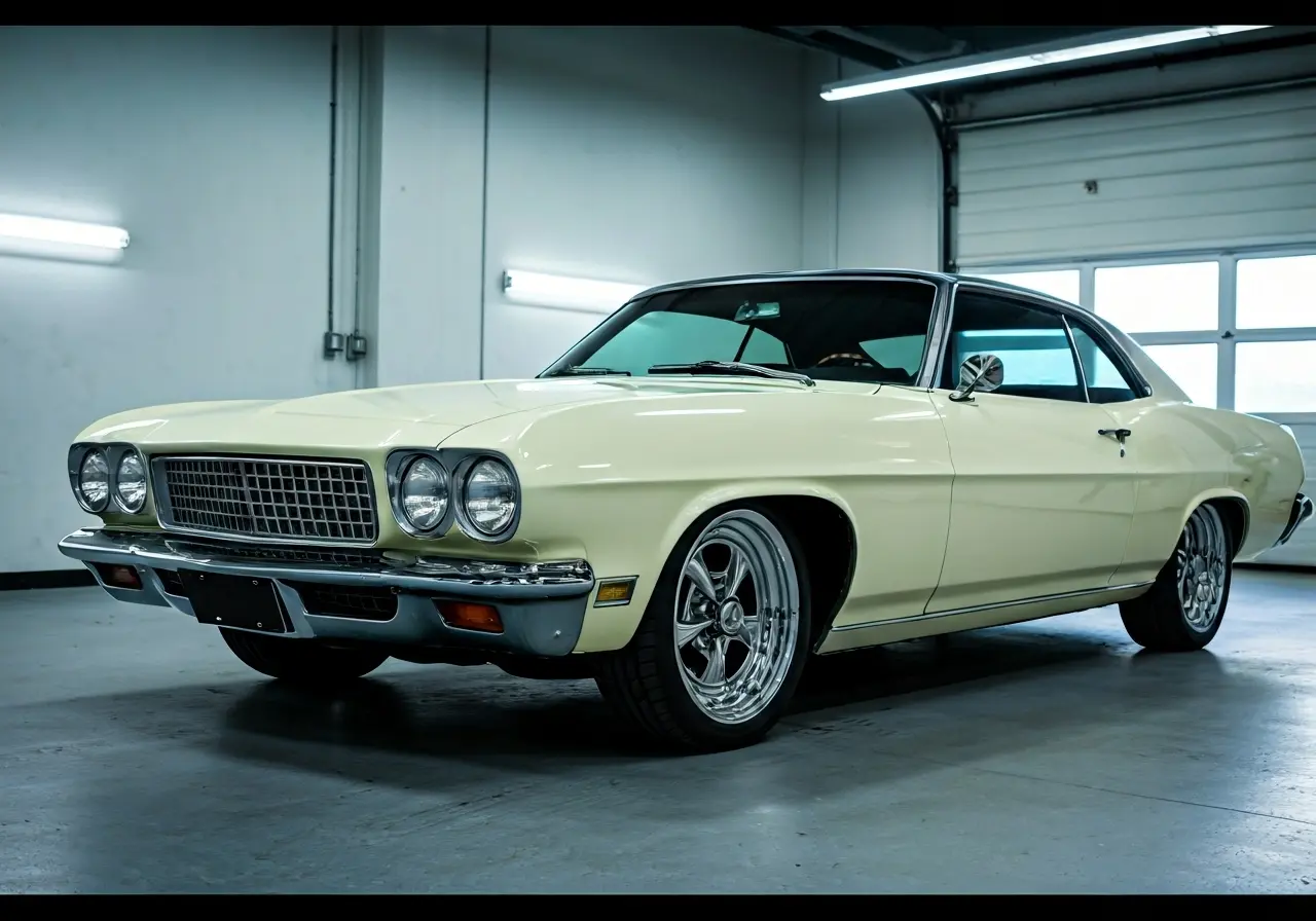 A pristine car with gleaming paintwork in a detailing shop. 35mm stock photo