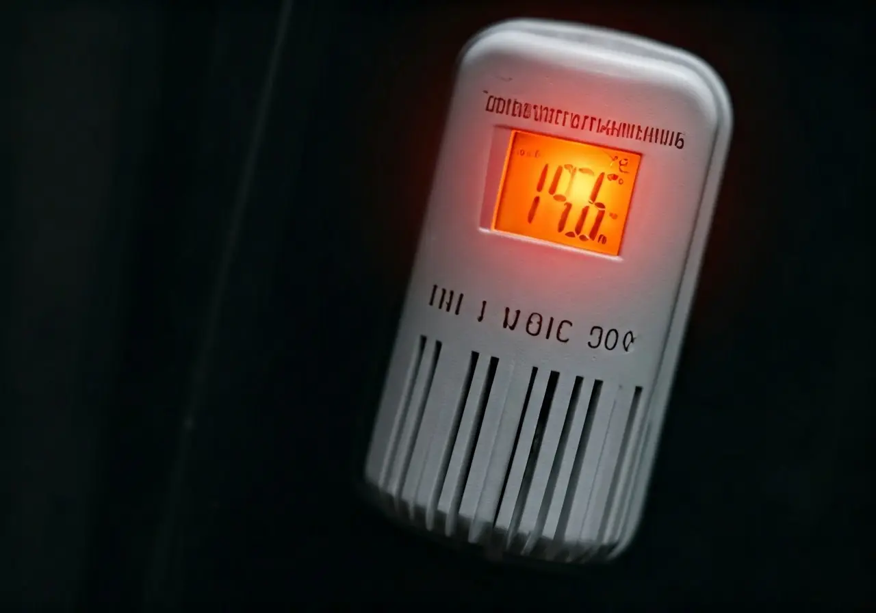 Close-up of a thermostat showing a high temperature indoors. 35mm stock photo