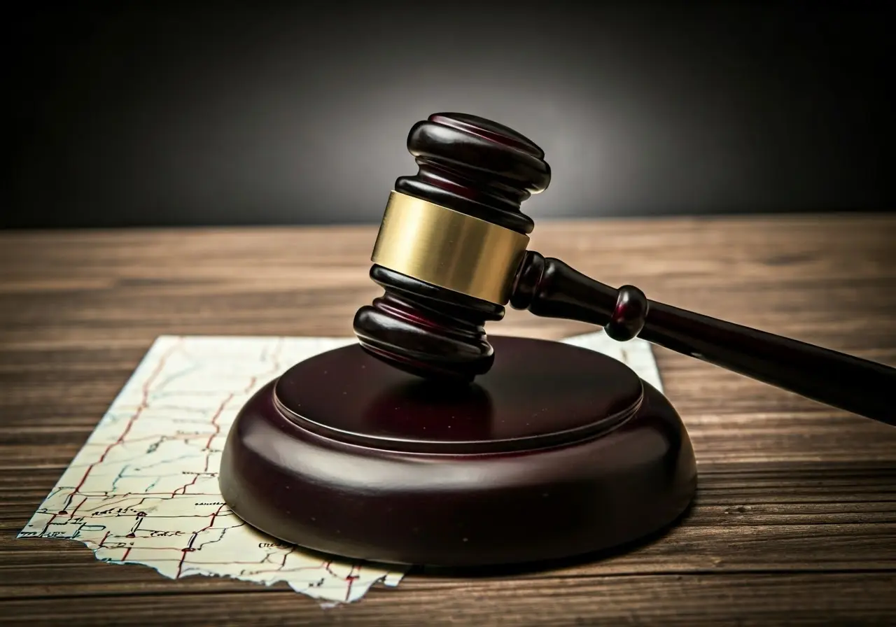 A gavel resting on an Ohio state map. 35mm stock photo
