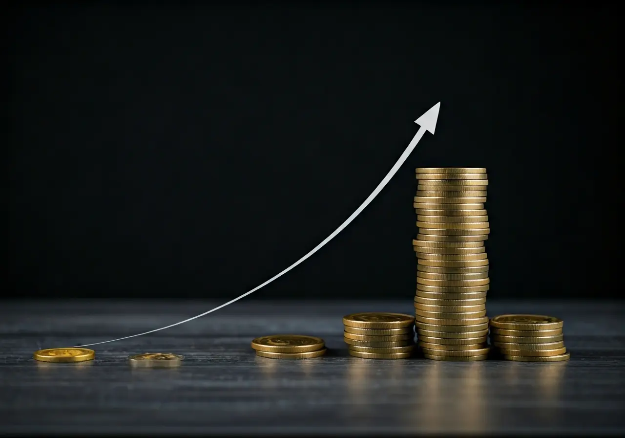 A graph with upward trends and dollar signs around it. 35mm stock photo