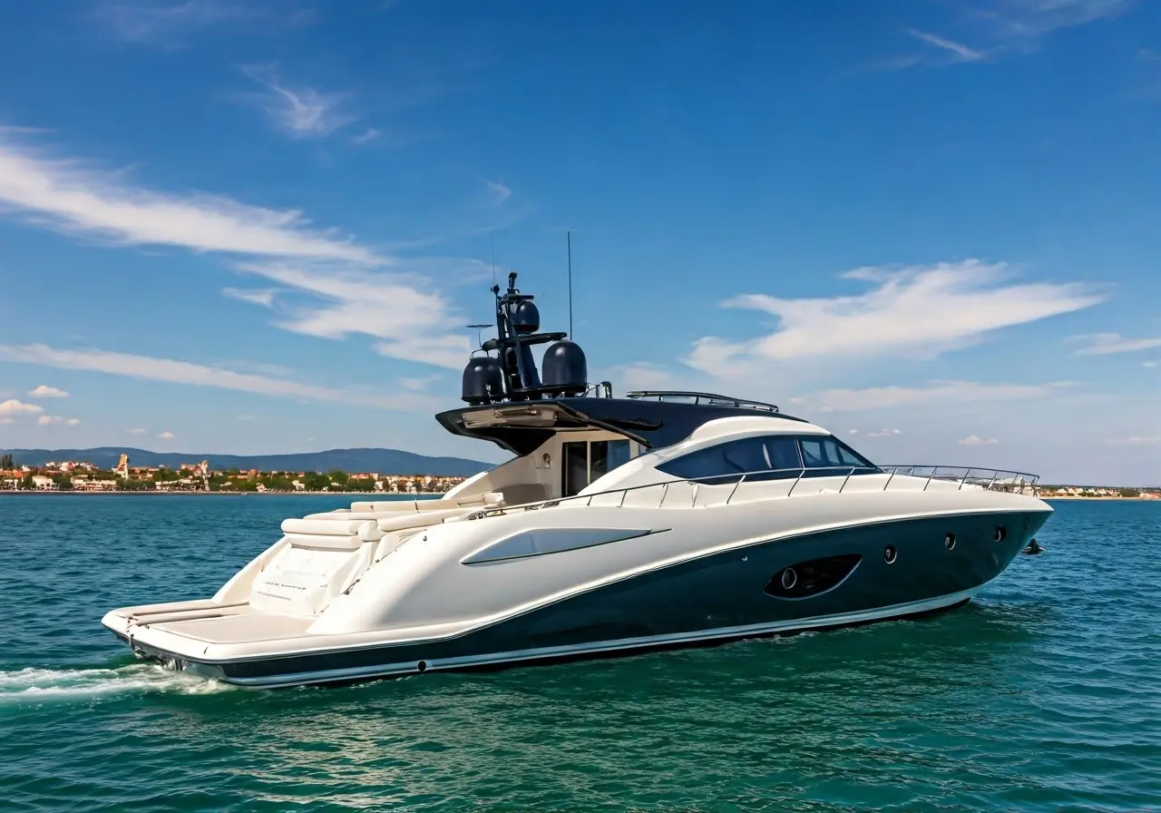 A modern yacht equipped with high-tech marine audio speakers. 35mm stock photo