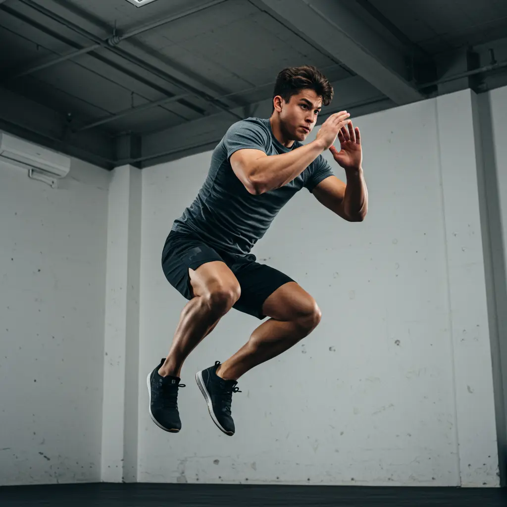 Person doing bodyweight exercises indoors.