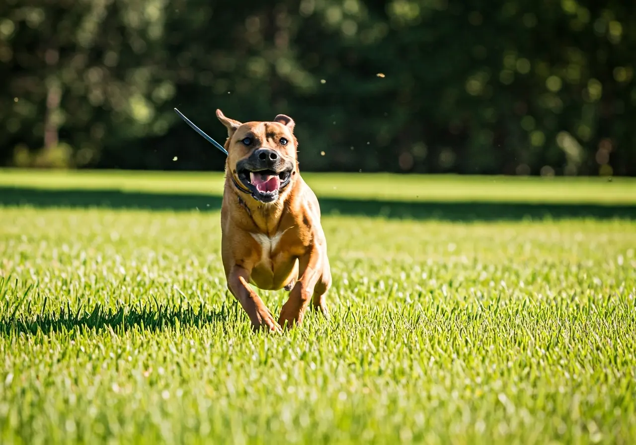 A dog performing a command in a grassy park. 35mm stock photo