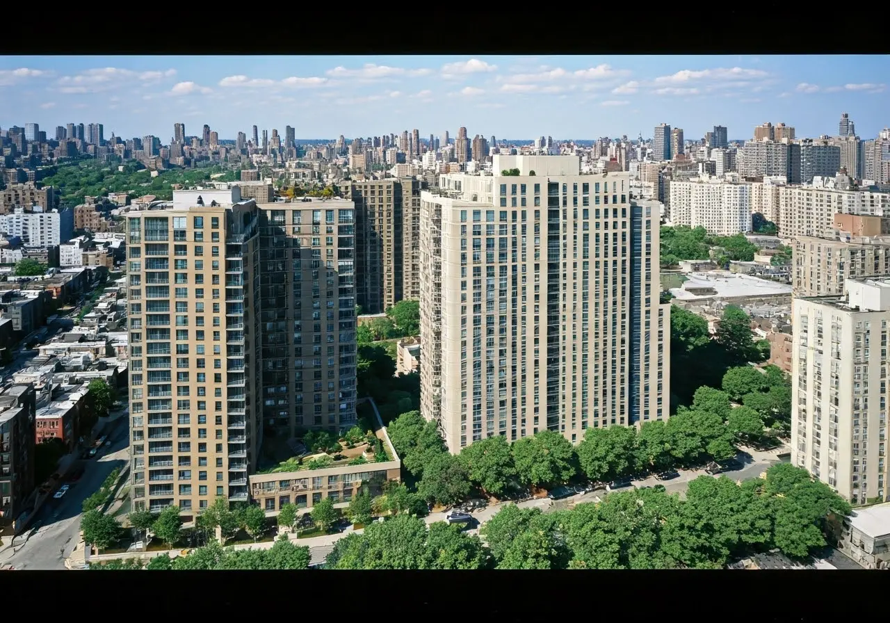 Aerial view of modern condo buildings in Queens, NYC. 35mm stock photo