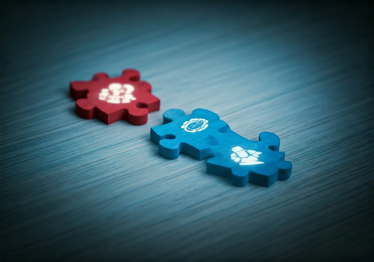 A jigsaw puzzle with career-themed icons fitting together. 35mm stock photo