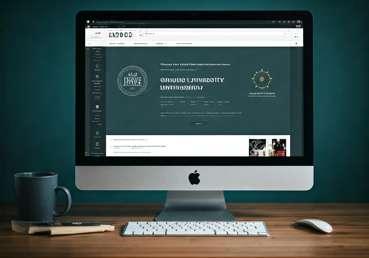A computer screen displaying an online university&rsquo;s homepage. 35mm stock photo