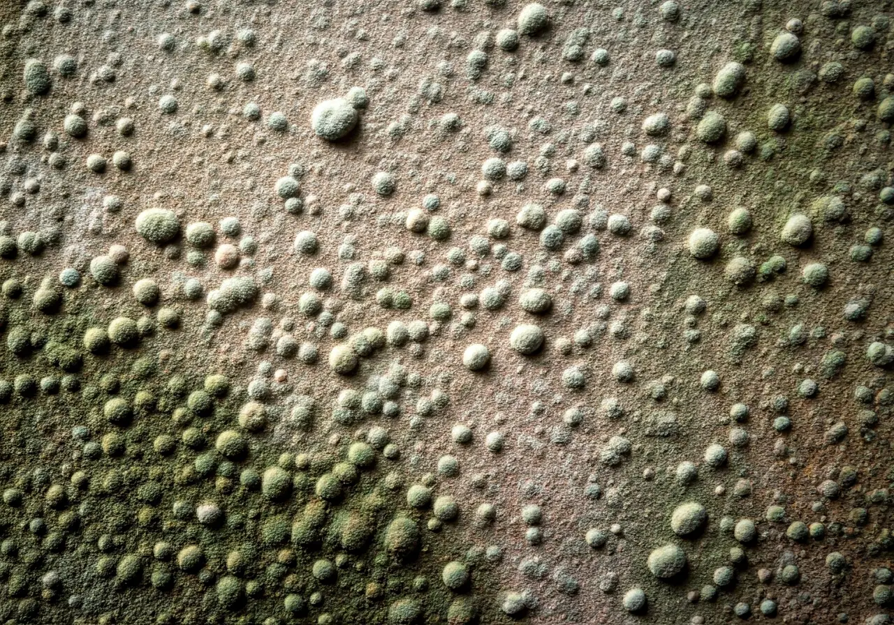 A close-up of mold on a damp wall inside a home. 35mm stock photo