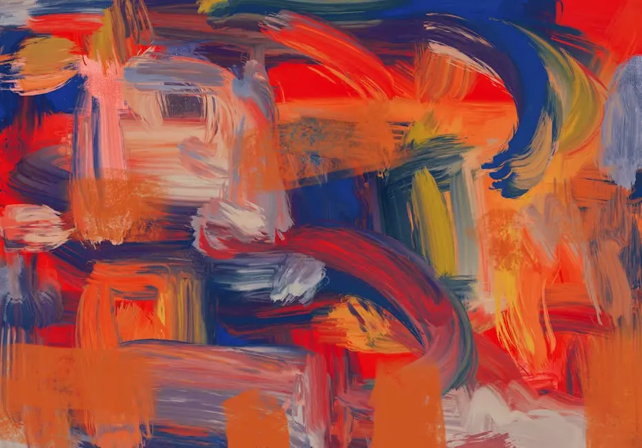 Dynamic and colorful abstract acrylic painting with bold brush strokes.