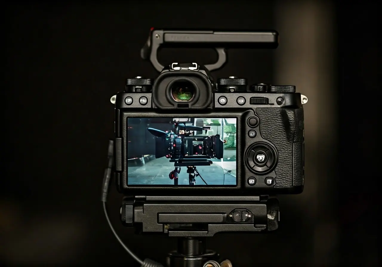 A sleek camera capturing a professional video production setup. 35mm stock photo