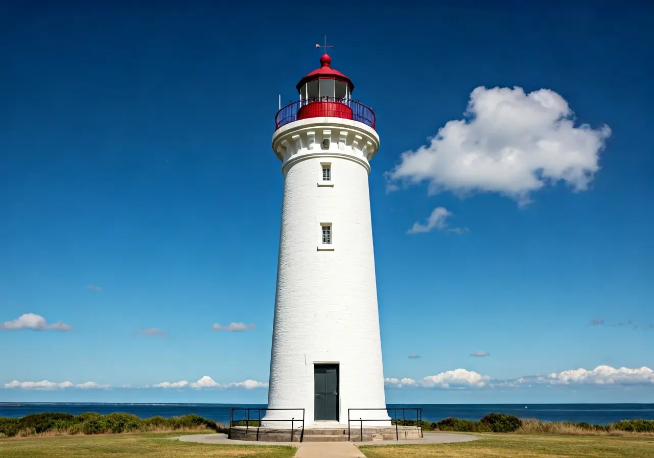 A towering lighthouse symbolizes guidance and leadership transformation. 35mm stock photo