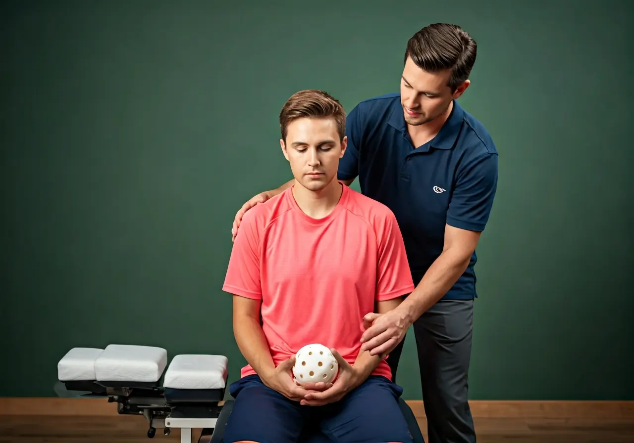 A pickleball player receiving a chiropractic adjustment in clinic. 35mm stock photo