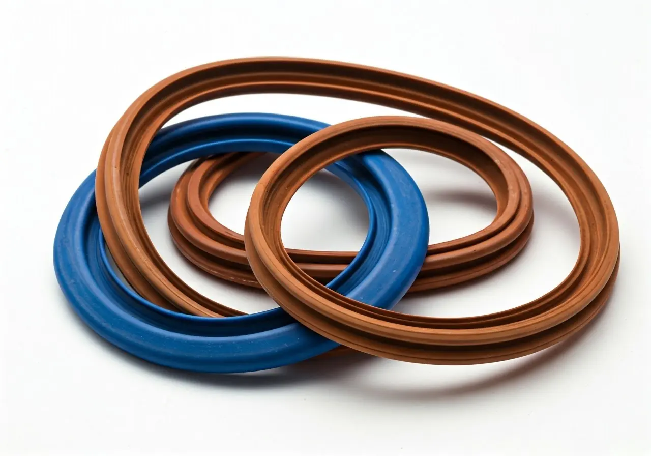 Close-up of various bath rubber seals on white background. 35mm stock photo