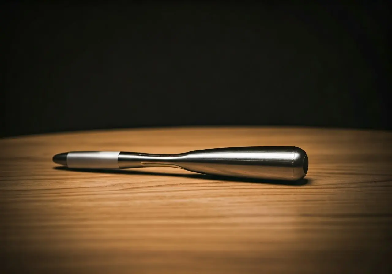 A sleek terahertz wand on a smooth wooden surface. 35mm stock photo