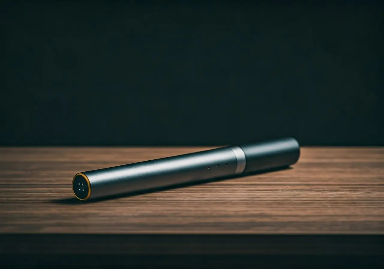 A sleek terahertz wand placed on a wooden table. 35mm stock photo