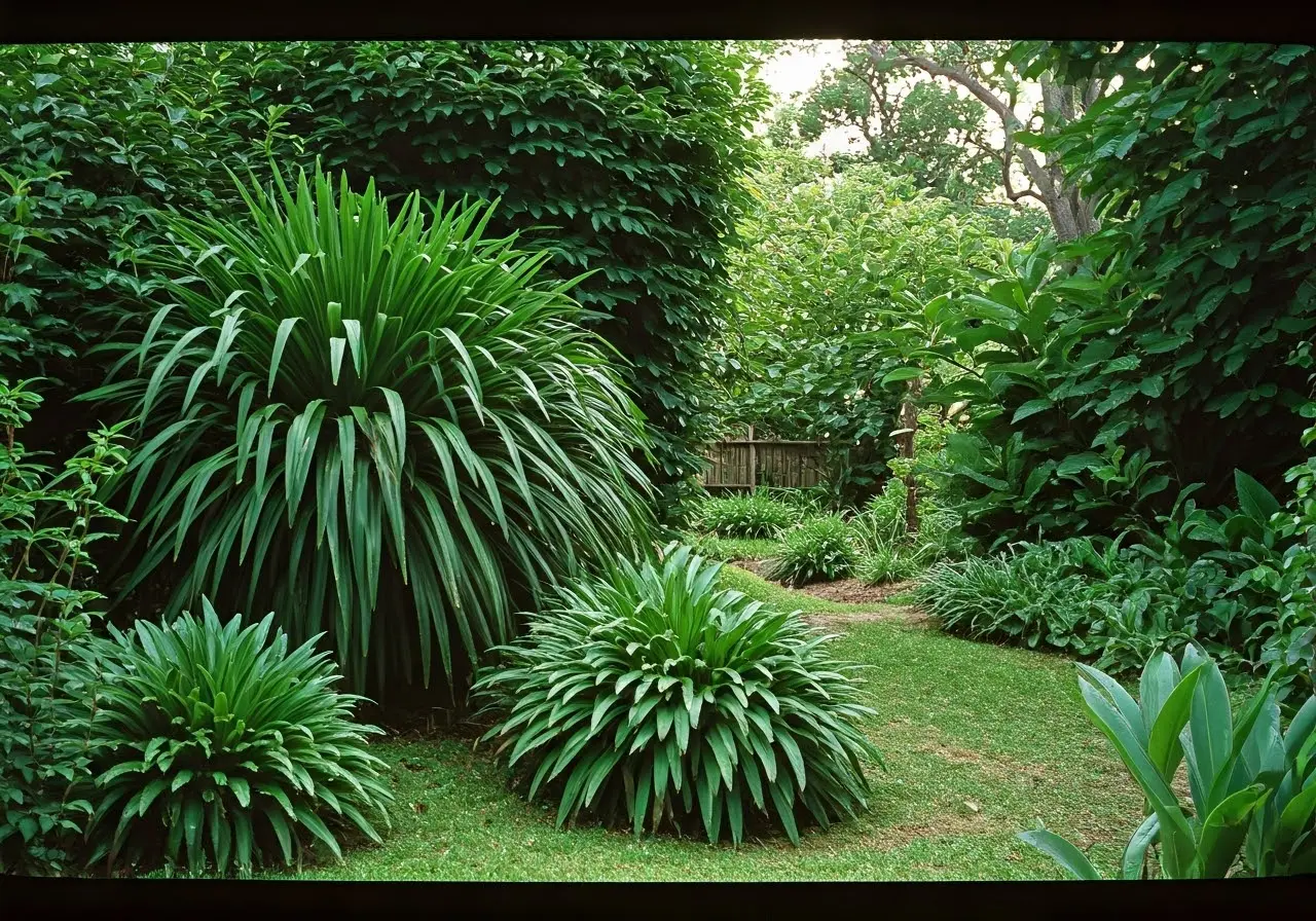 A lush garden with an efficient rainwater collection system. 35mm stock photo