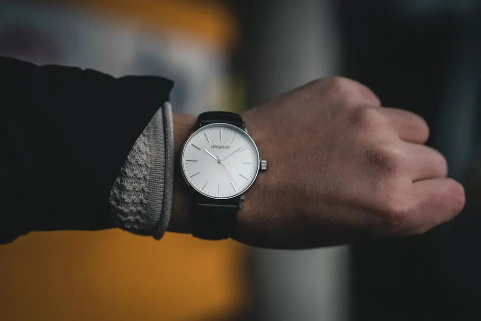 Close-up of a stylish luxury wristwatch on an adult male hand, indoors with a modern timepiece focus.