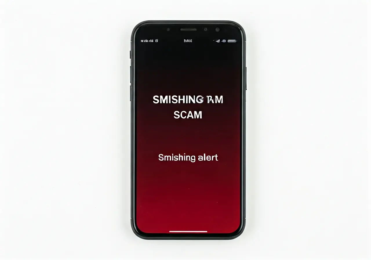 A smartphone displaying a smishing scam alert notification. 35mm stock photo