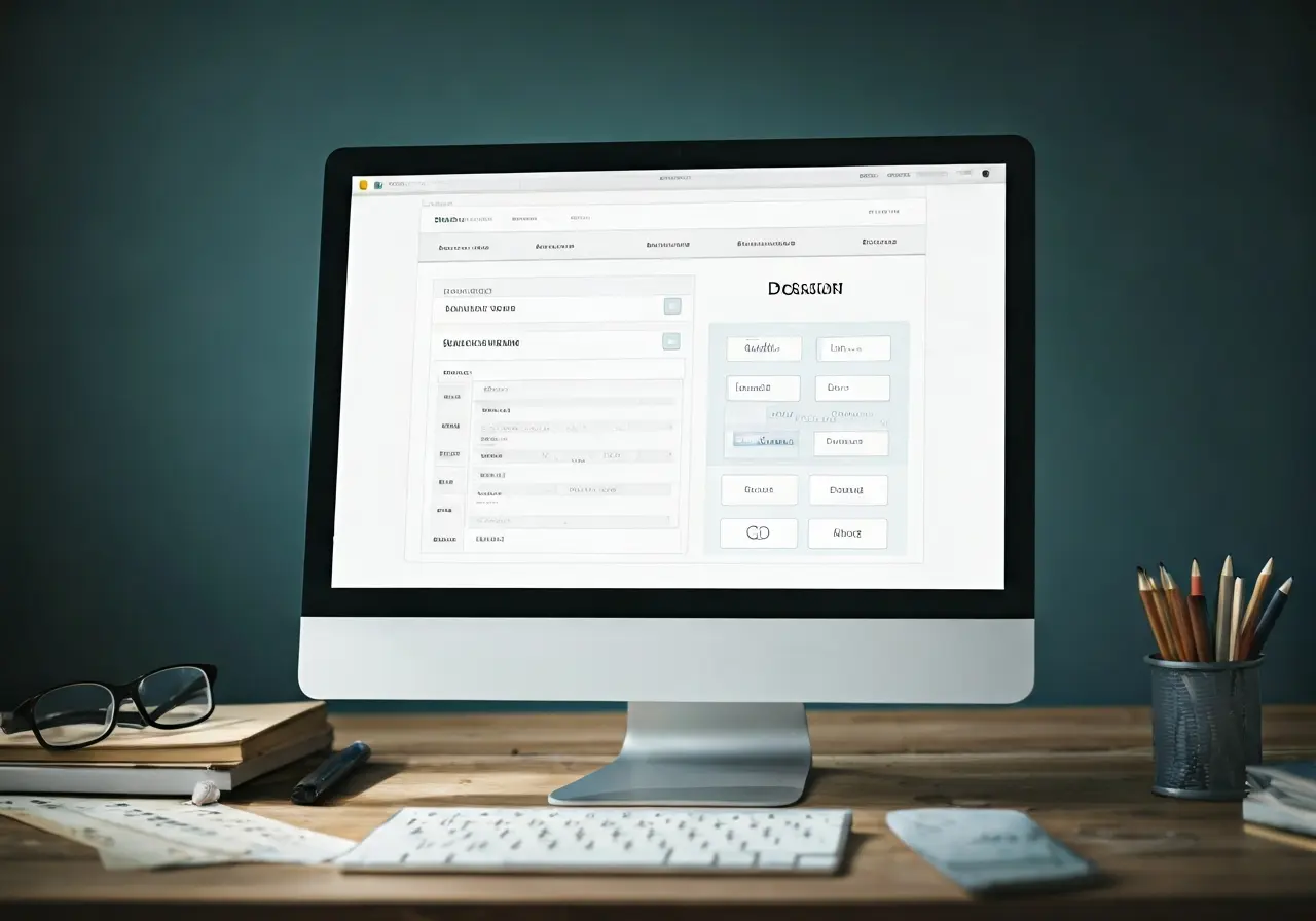 A computer screen displaying a website design interface. 35mm stock photo