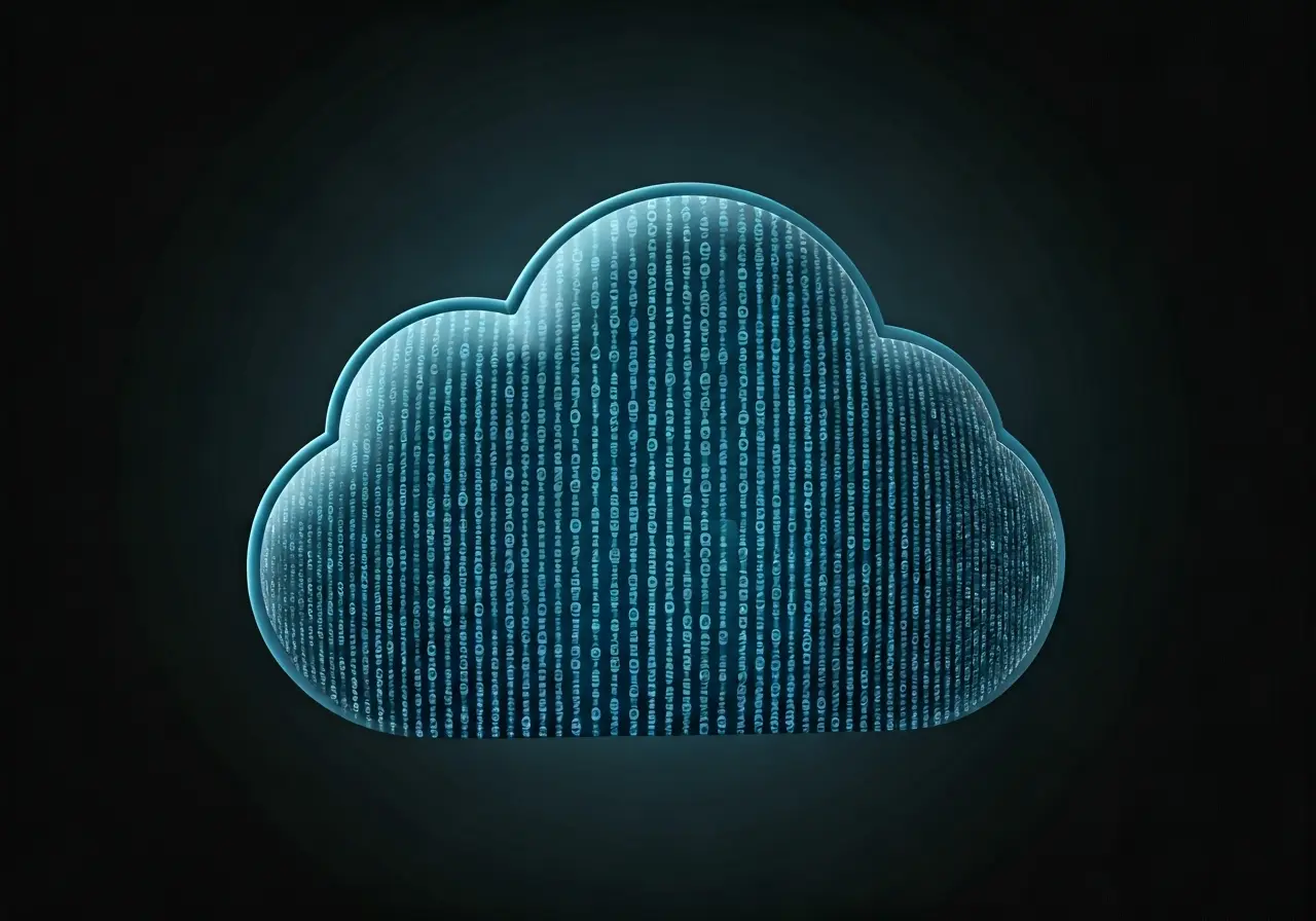 A digital cloud with binary code overlay. 35mm stock photo