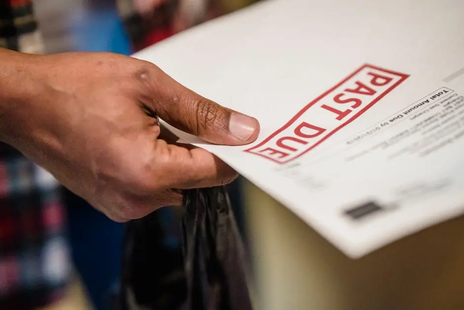 A close-up of a hand holding a document with a ‘Past Due’ stamp, highlighting financial urgency.