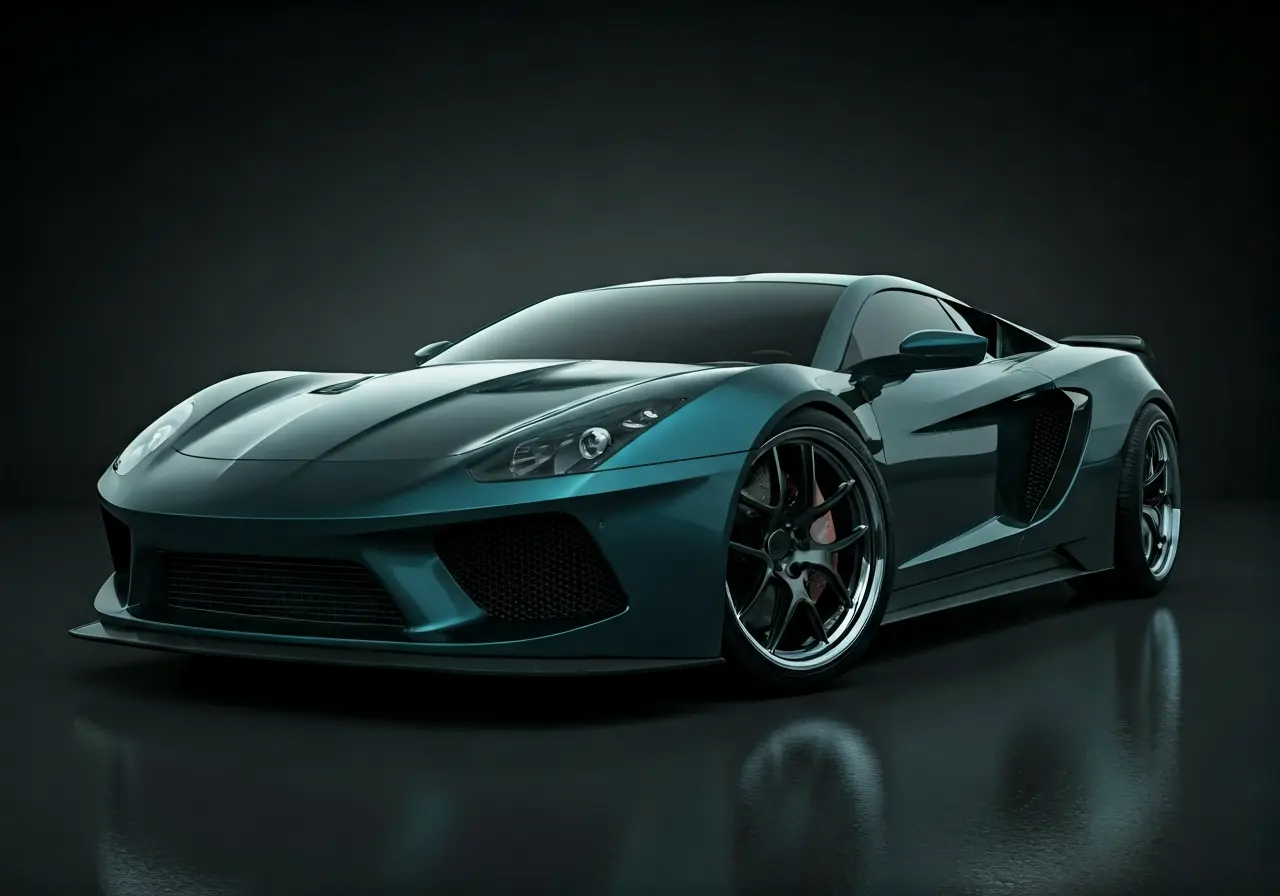 A sleek, modified sports car with a glossy custom paint job. 35mm stock photo