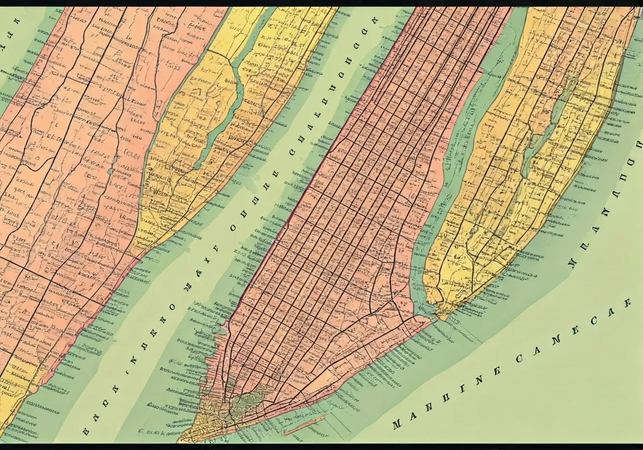 A vintage map of Manhattan and New York City&rsquo;s boroughs. 35mm stock photo