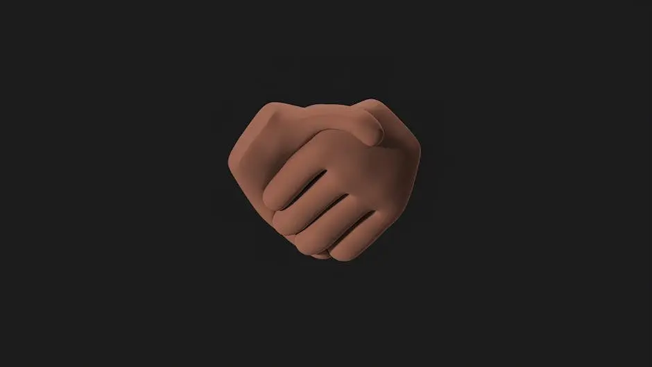 3D illustration of two hands in a handshake against a black background, symbolizing agreement.