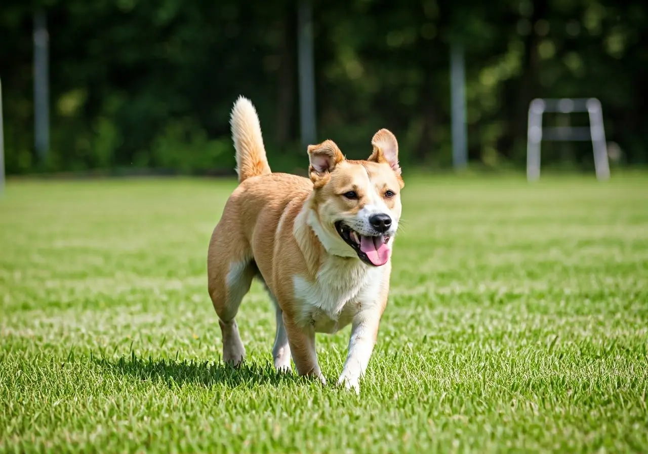A happy dog performing a trick in a training class. 35mm stock photo