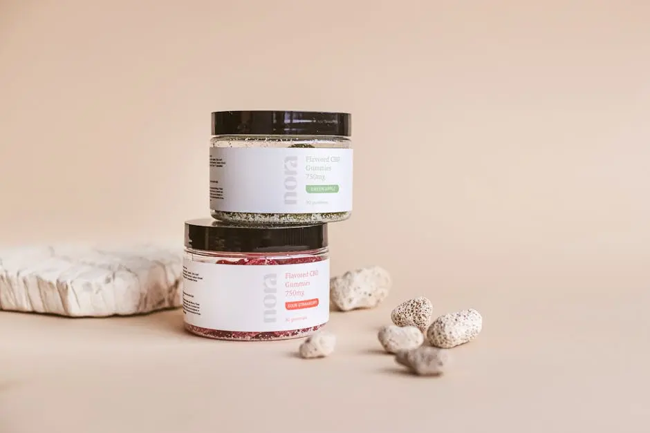Elegant still life showcasing CBD gummies in a minimal studio setting.