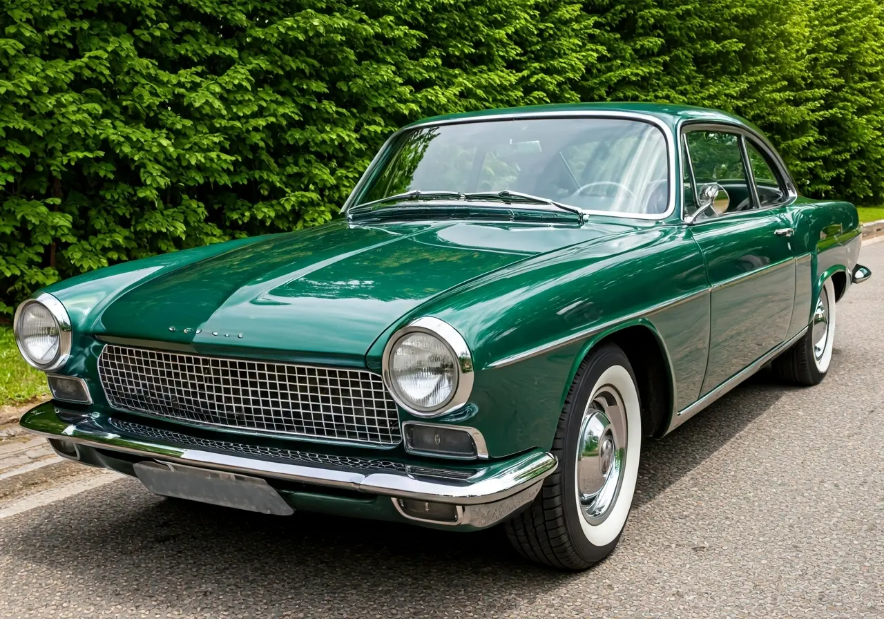 A shiny, vintage car with a glossy ceramic coating surface. 35mm stock photo