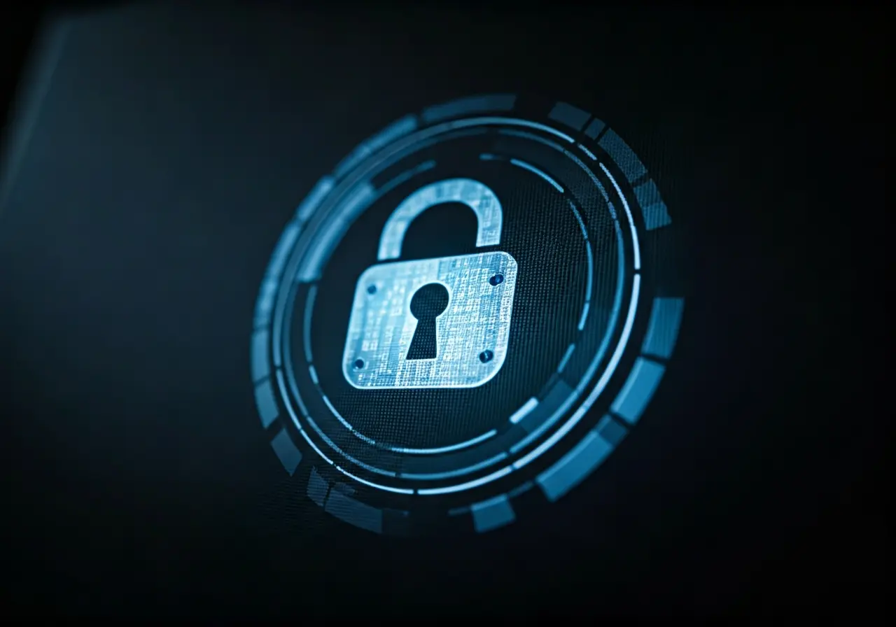 A close-up of a digital lock icon on a computer screen. 35mm stock photo