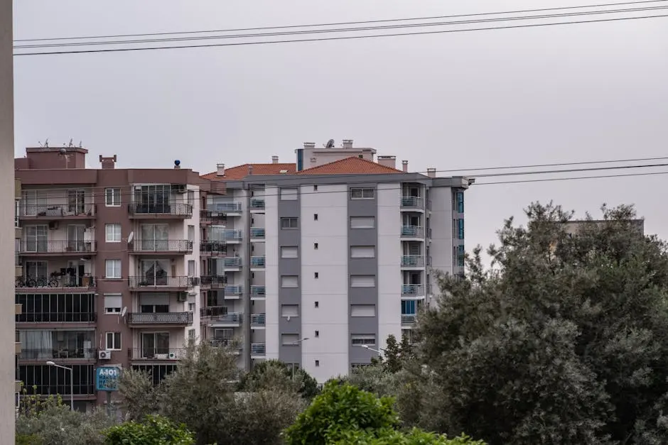 Cityscape view of residential buildings and power lines in Bornova, İzmir.