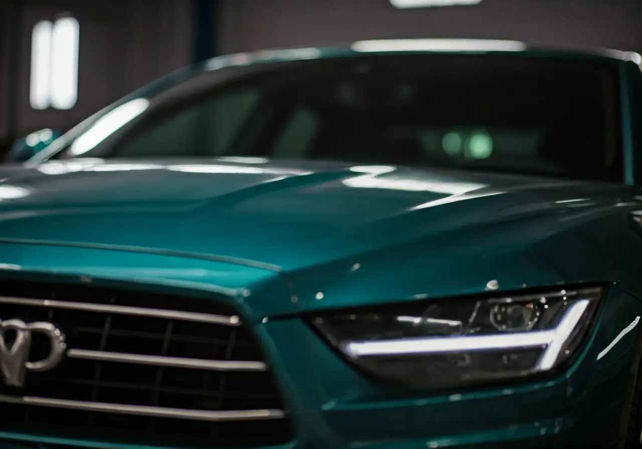 A shiny, reflective car surface showcasing ceramic coating benefits. 35mm stock photo