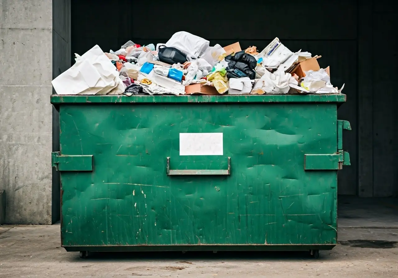 An eco-friendly dumpster overflowing with recyclable materials. 35mm stock photo