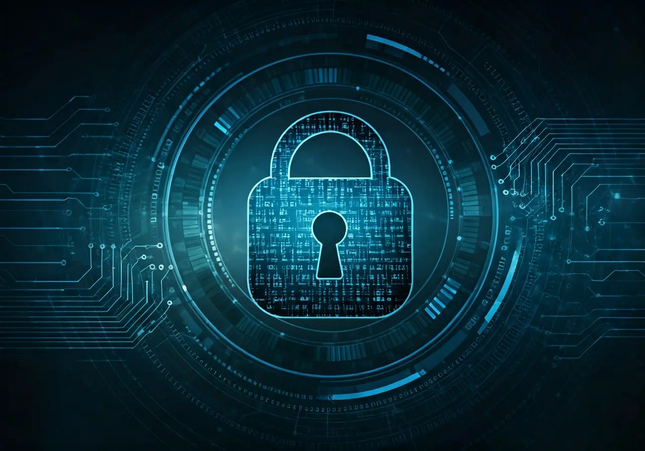 A futuristic digital lock superimposed on a network background. 35mm stock photo